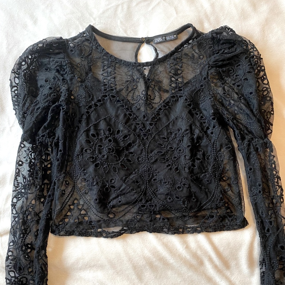 NWOT Zara Lace Long Sleeve Crop Top